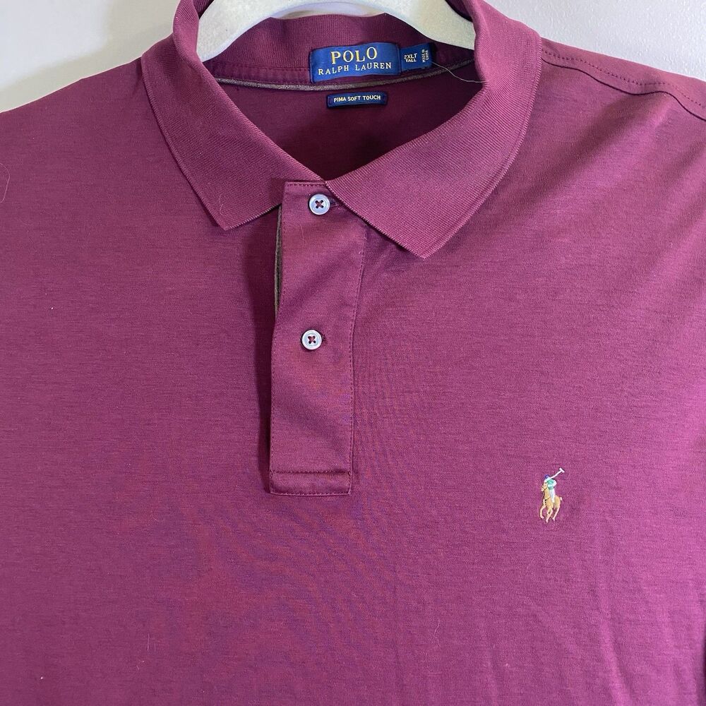 Polo Ralph Lauren Polo Shirt Men 2XL Tall  Maroon Red Pony Collared Pima Cotton